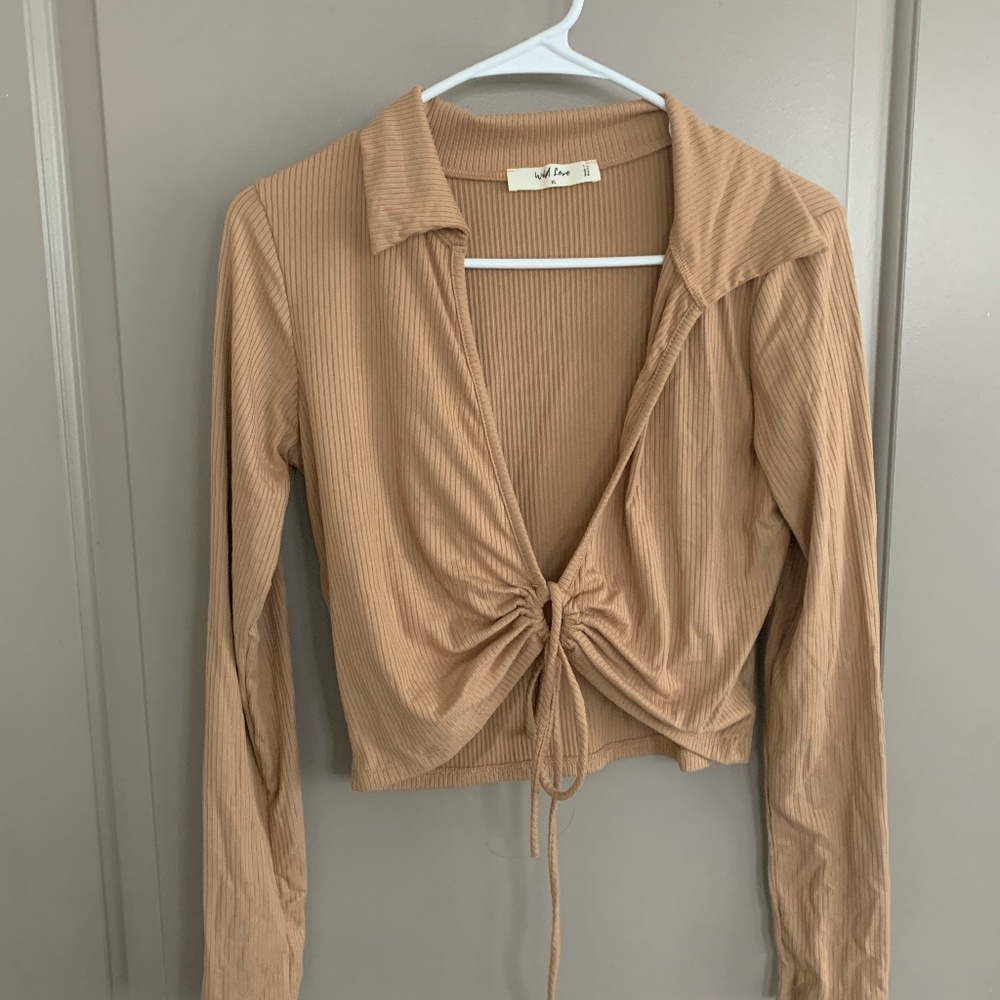Tie Front Cropped Sweater
